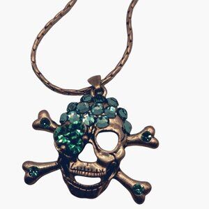 DanniJo Skull Pendant Necklace Blue Rhinestones Silver Chain